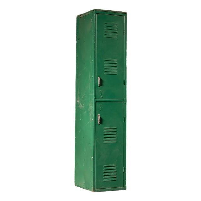 Vintage Two-Tier Steel Locker in Green For Sale