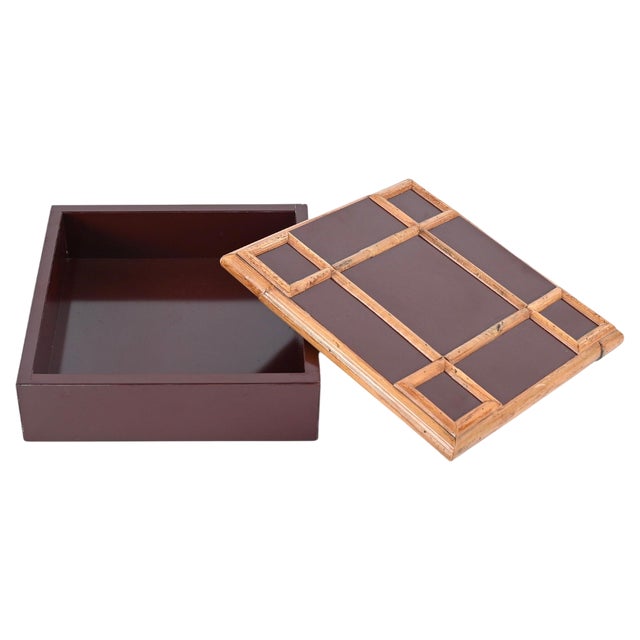 Italian Bakelite and Bamboo Square Decorative Box by Tommaso Barbi, 1980s For Sale