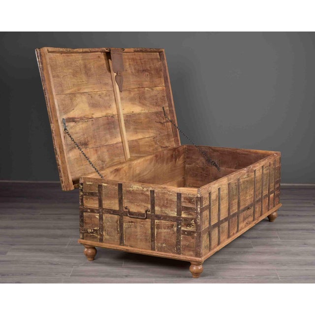 19th Century Large Anglo-Raj Iron-Bound Teak Trunk Table With Hinged Lid For Sale - Image 9 of 12