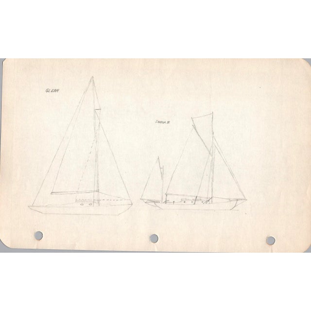 Midcentury, 1940s, Marine Architectural Pencil Drawing On Paper From Maine, Unique Nautical Drawings, Architect Unknown,...