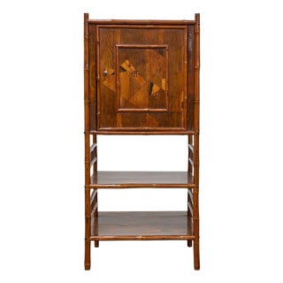 19th Century English Bamboo Cabinet with Parquetry Door and Shelves For Sale