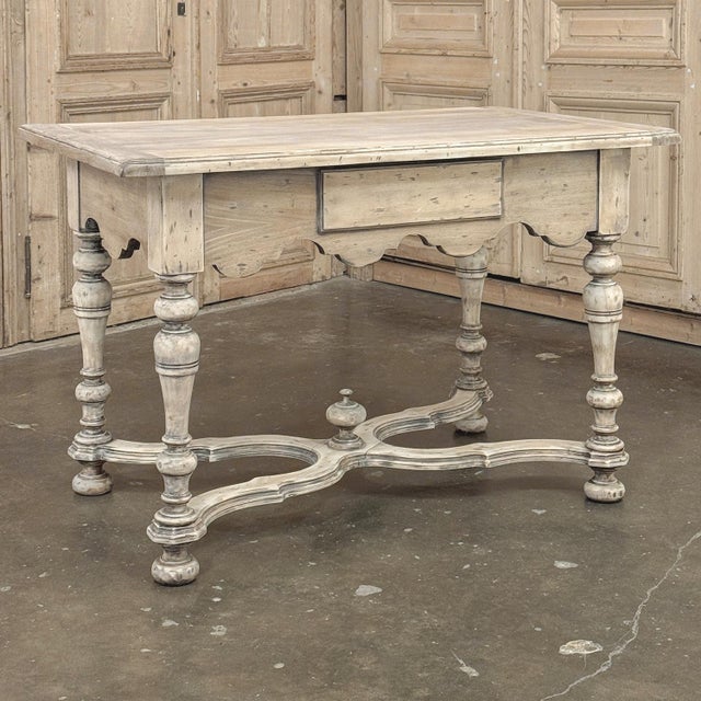 Dutch Stripped Sycamore Writing Table With 2 Drawers and Turned Legs For Sale - Image 16 of 18