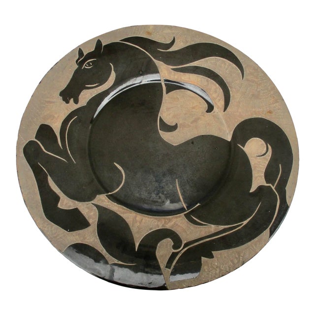 Art Brut Stoneware Horse Charger Circa 70s For Sale