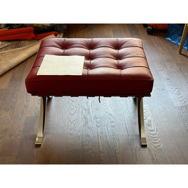 Authentic Design Within Reach Barcelona Stool – Red Tufted Leather & Chrome X‑Base For Sale - Image 11 of 16