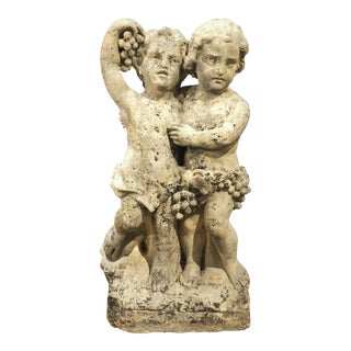 18th Century Carved French Limestone Bacchanalian Cherubs Sculpture For Sale