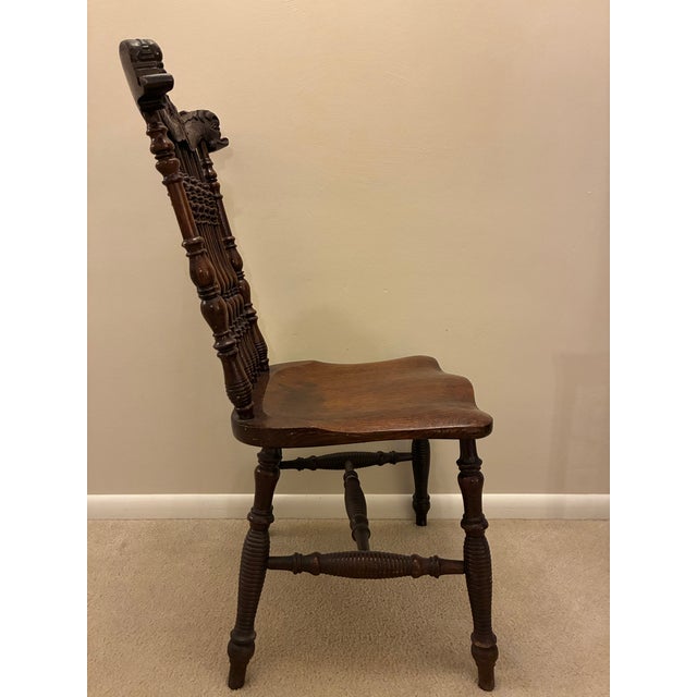Chestnut Antique Victorian Carved Wood Side Chair With Sea Creature Crest Rail For Sale - Image 8 of 9