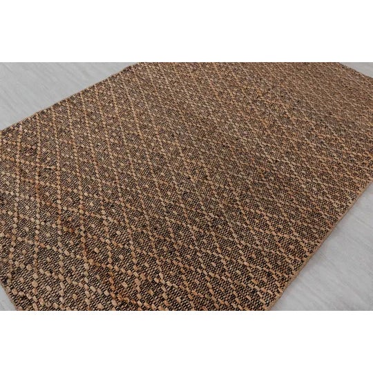 Mid-Century Modern Gold Black Jute Boho Hand Woven High Nordic Scandinavian 4x6 For Sale - Image 3 of 11