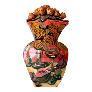 Late 20th Century Prickly Pear Flower Sculptural Lidded Vessel For Sale