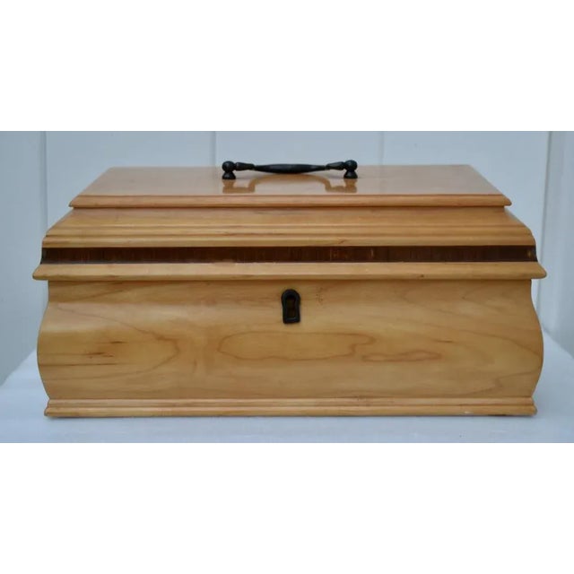 1990s Korean Maple Traditional Jewelry Box with Fitted Interior and Inlaid Rosewood For Sale - Image 4 of 13