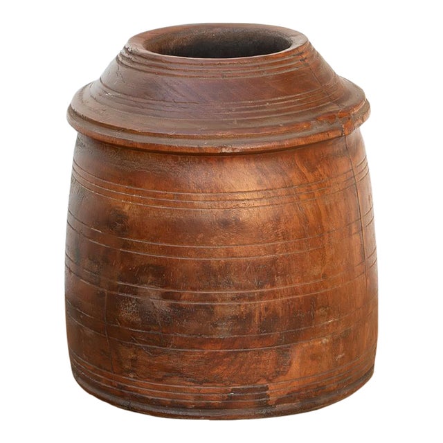 Antique Ribbed Wood Indus Grain Vessel For Sale