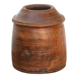 Antique Ribbed Wood Indus Grain Vessel
