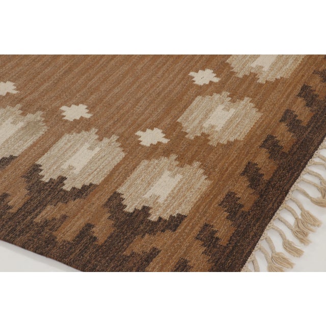Traditional Vintage Swedish Rollakan Rug in Camel and Ivory Folk Motifs - Rug & Kilim For Sale - Image 3 of 10