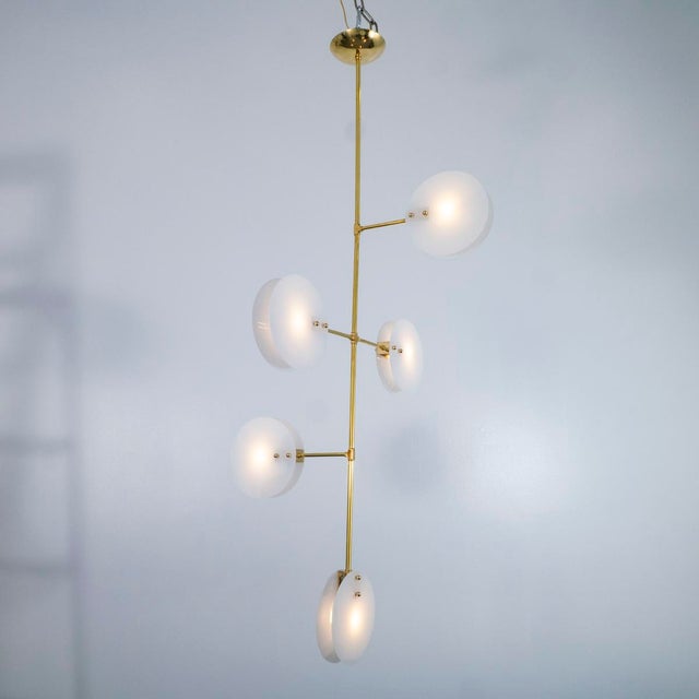 2000 - 2009 Modern brass chandelier with opaline glass shades For Sale - Image 5 of 12