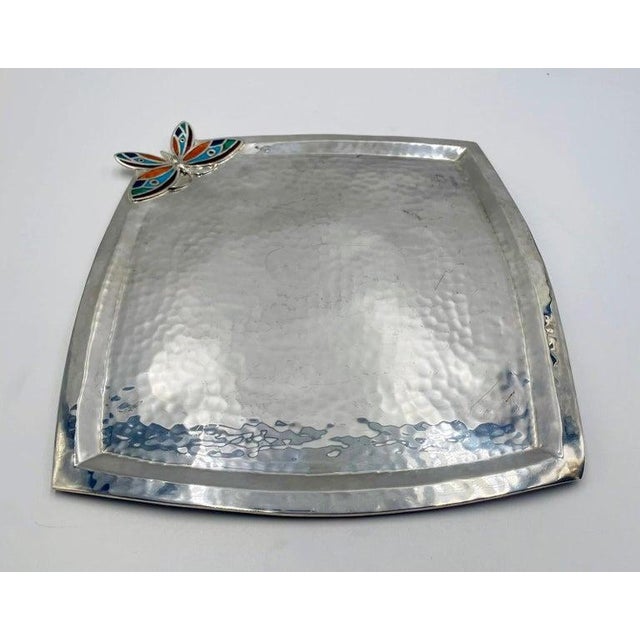 Emilia Castillo Silverplated Butterfly Tray With Stone Inlay, Taxco For Sale In Los Angeles - Image 6 of 16