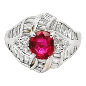 1.25 Carat No-Heat Ruby Diamond Platinum Ring, Gia Certified Size 5.5