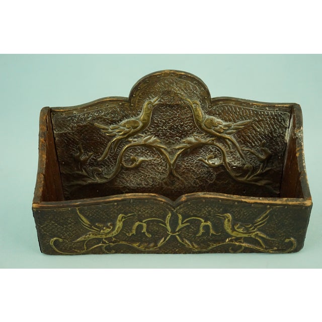 Hand-Embossed Copper Letter Box with Bas-Relief of Birds in Wood, 19th Century For Sale - Image 11 of 18
