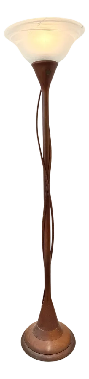Clark Renfort Studios Carved Wood Floor Lamp with Two Tendrils