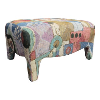 Vintage 1980s Postmodern Upholstered Ottoman / Footstool For Sale