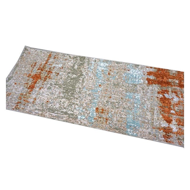 Textile 21st Century Indian Modern Wool & Silk 3x9 Grey, Rust, & Slate Runner Rug #1144152 For Sale - Image 7 of 11