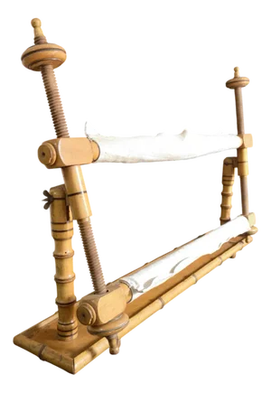 French Neeedle Point or Embroidery Stretcher with Carved Bamboo Effect and Cherrywood Table Top, 1880s