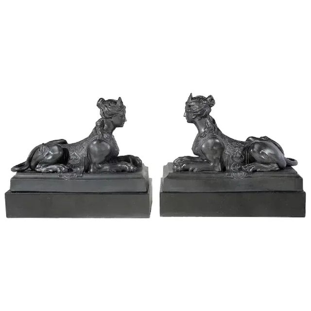 Slate Gray 1800s English George III Wedgwood Black Basalt Grecian Sphinxes - A Pair For Sale - Image 8 of 8