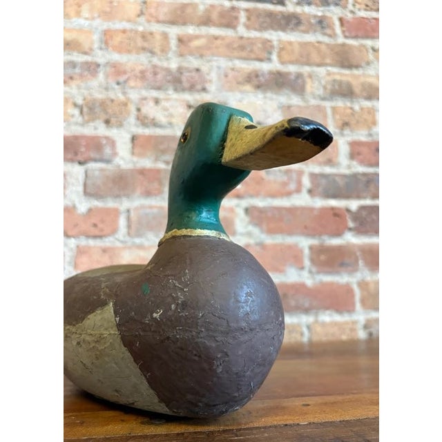 Mid 20th Century Fred Mott Hand Carved Wooden Mallard Drake Decoy For Sale - Image 9 of 14