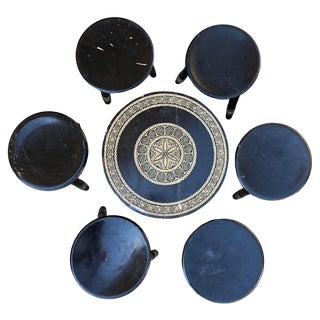 Hand Carved Coffee Table with Stools attributed to Ettore Zacchari, Italy, 1890s, Set of 7 For Sale