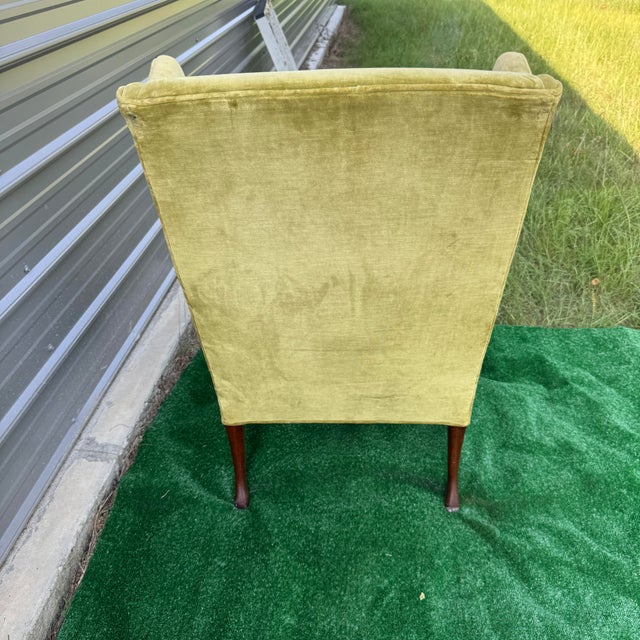 Late 20th Century Hickory Chair Company Green Crushed Velvet Wingback Chair For Sale - Image 5 of 12