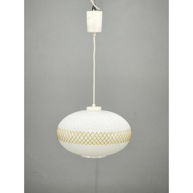 Czechoslovak Opaline Glass and Gold Pendant Light, 1970s For Sale - Image 10 of 11