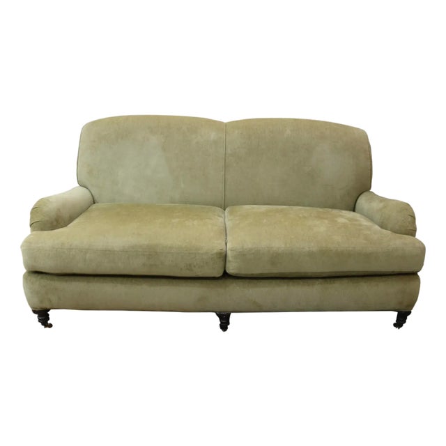 Lee Industries English Arm Velvet Sofa in Tan Taupe Color For Sale