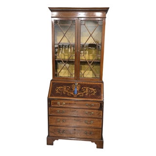 Georgian Inlaid Bureau Bookcase, 1790s For Sale
