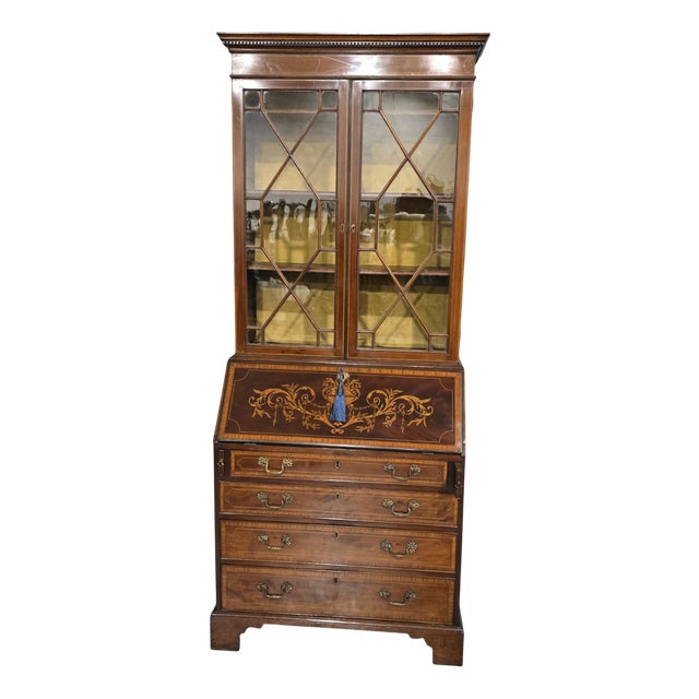 Georgian Inlaid Bureau Bookcase, 1790s For Sale