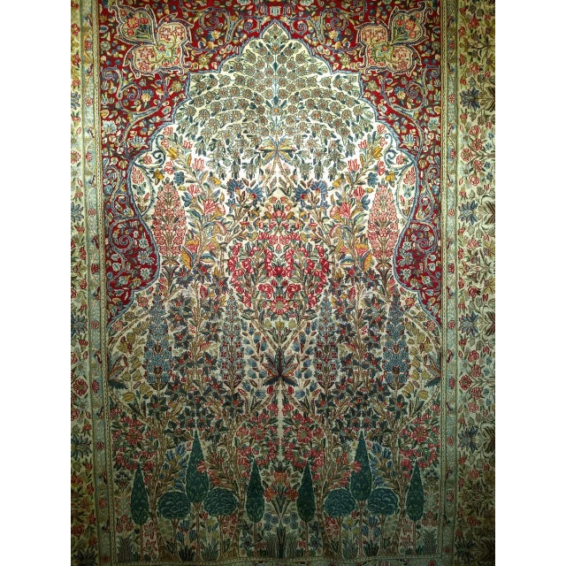 Vintage Persian Kerman Lavar Rug, Hand-Knotted Wool, Tree of Life Pattern, Ivory & Green, 7x10 For Sale - Image 9 of 16