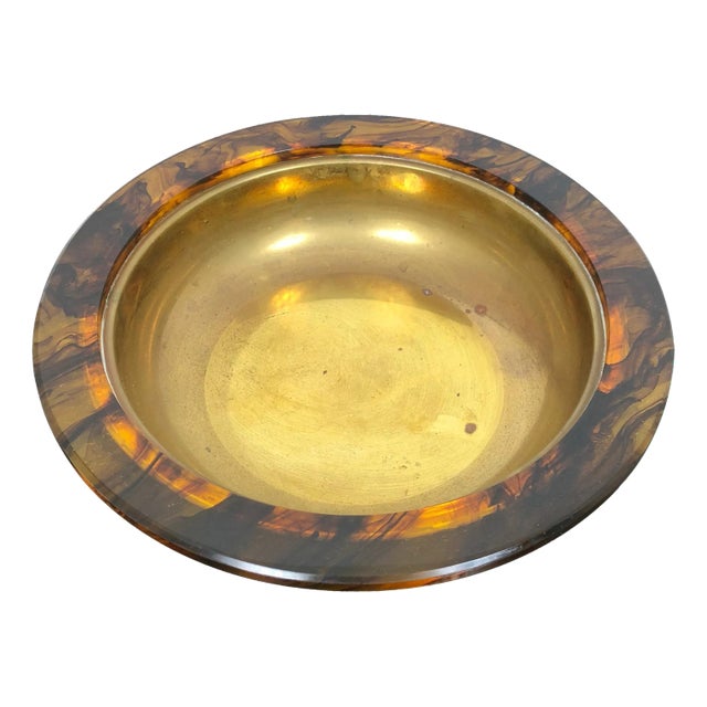 Tortoiseshell Acrylic & Brass Centerpiece Plate, 1960 For Sale