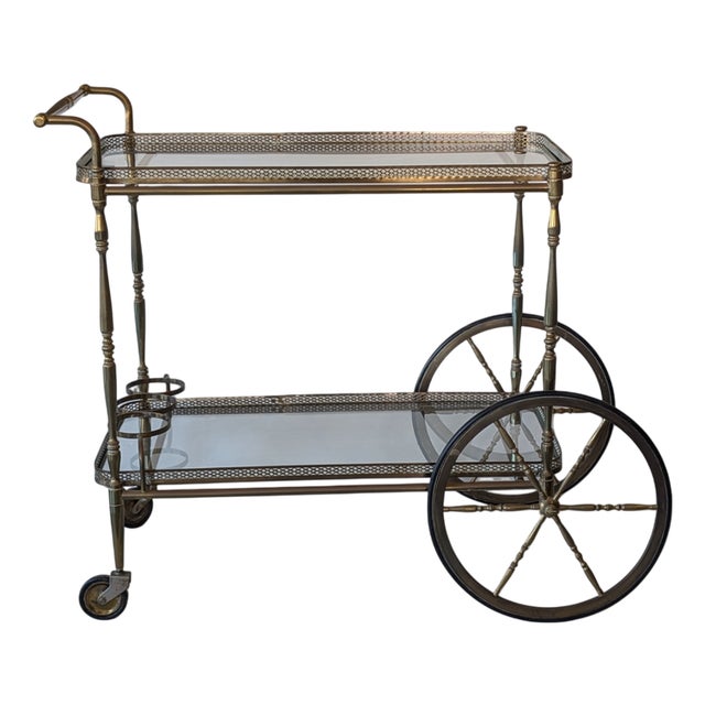 Brass Bar Trolley with Double Glass Shelf, 1960s For Sale