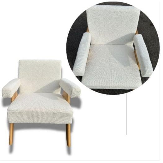 Mid-Century Modern MCM White Boucle Chair For Sale - Image 3 of 4