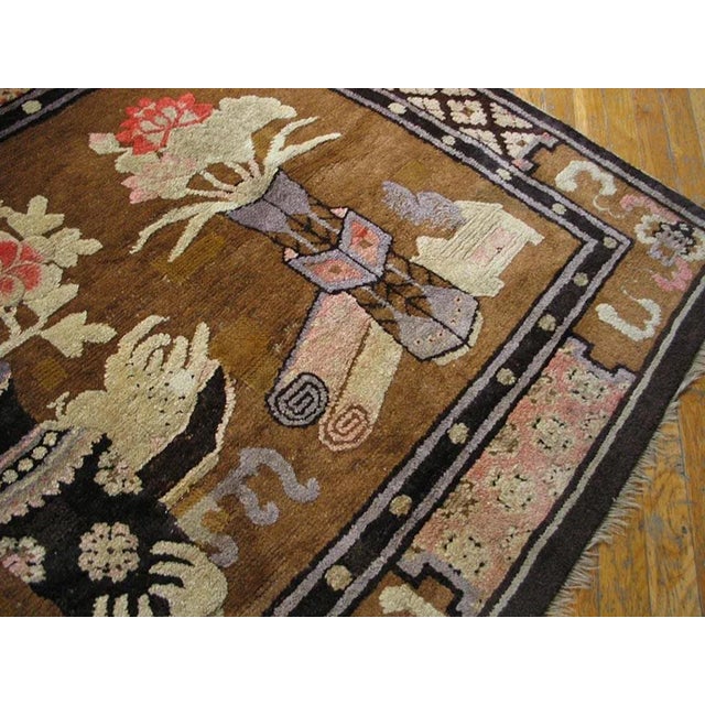 1920s 1920s Brown Floral Vase Antique Chinese Bao Tou Rug 4' 2'' X 6' 6'' Knotted Wool Carpet For Sale - Image 5 of 9
