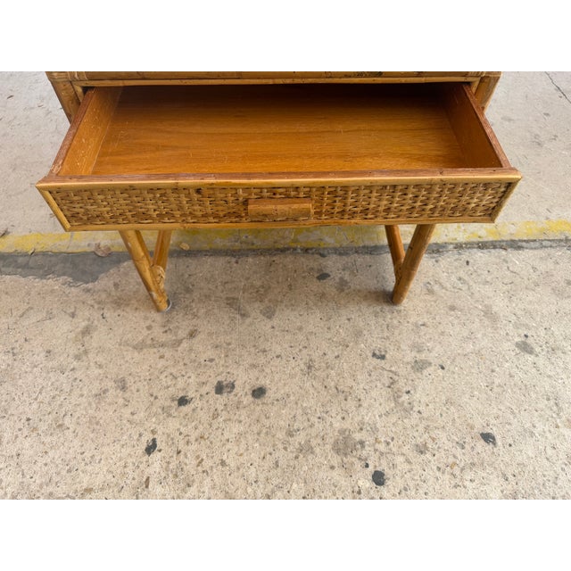Mid 20th Century 3-Piece Vintage Bamboo Boho Woven Rattan Etagere. For Sale - Image 4 of 7