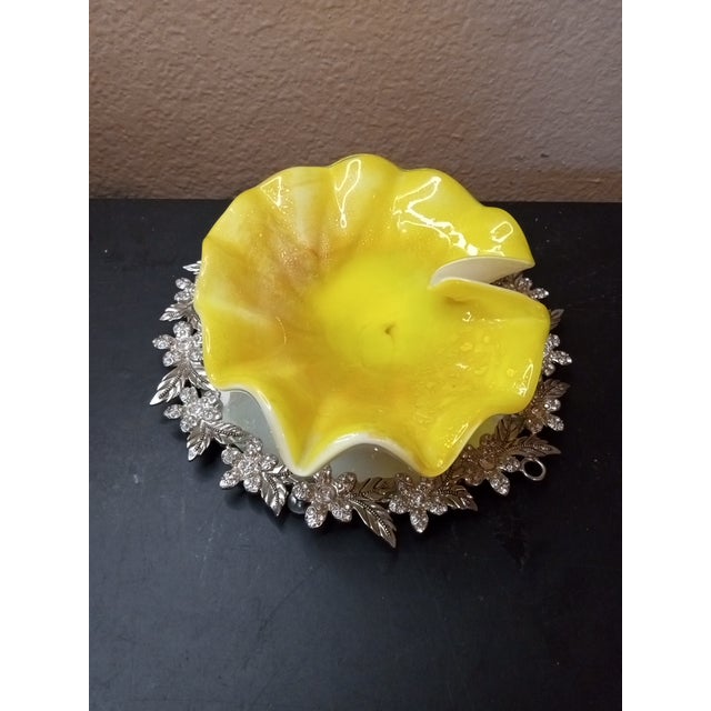 EXQUISITE Murano Italy 6" Aventurine Canary Yellow Ashtray Bowl The product is a stunning 6" ashtray bowl in a vibrant...