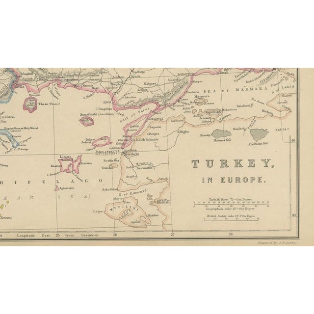Mid 19th Century Antique Hand-Colored Map of Turkey in Europe and the Balkans, 1860s For Sale - Image 5 of 9