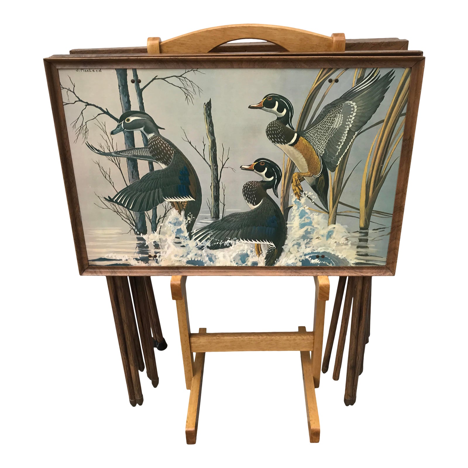 Vintage J. Macleod Folding Tables with Scenes of Ducks 5 Pieces