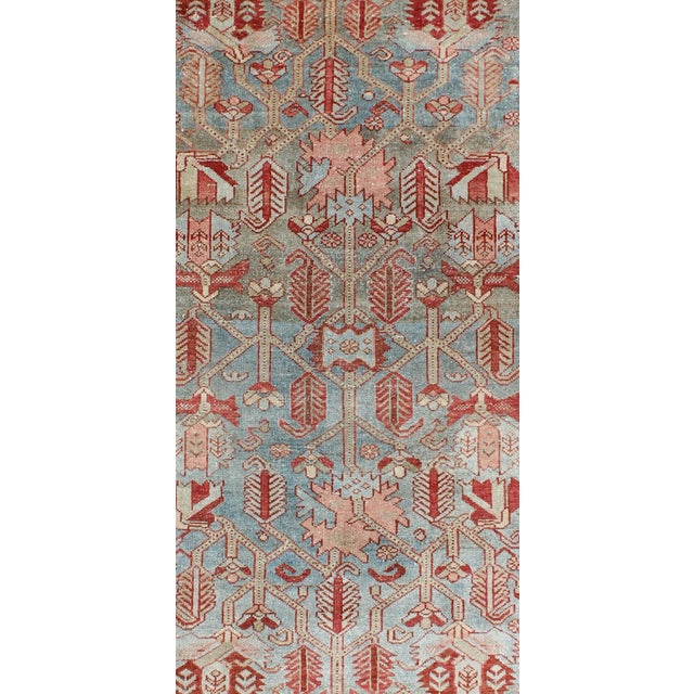 Tribal Antique Persian Malayer Rug With Repeating Geometric Design in Soft Blue & Ivory For Sale - Image 3 of 11