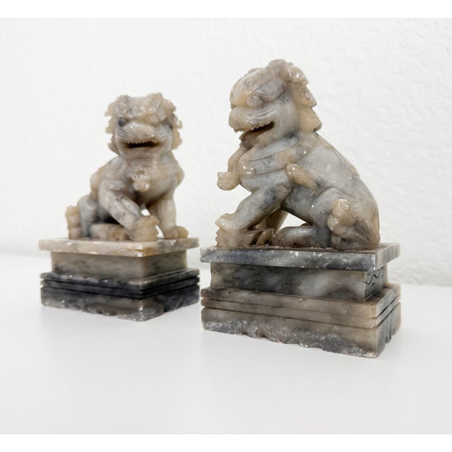 Stone Vintage Carved Soapstone Chinese Foo Dogs- a Pair For Sale - Image 7 of 12