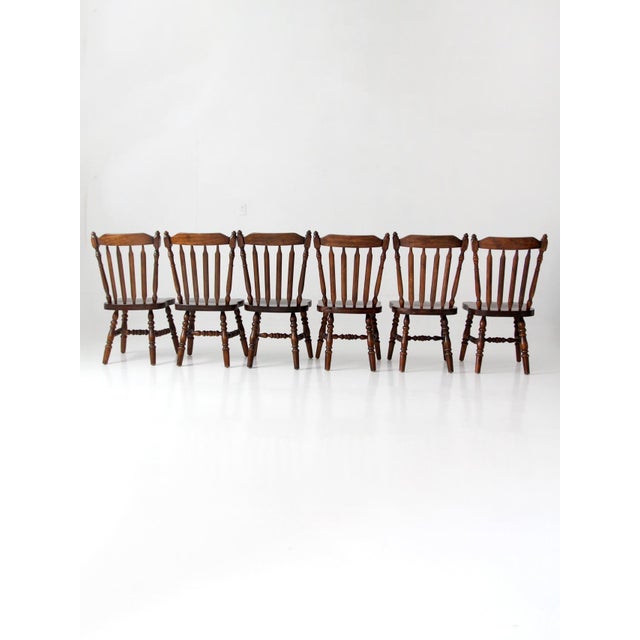Vintage Colonial Spindle Back Wood Dining Chairs Set of 6 For Sale - Image 9 of 16