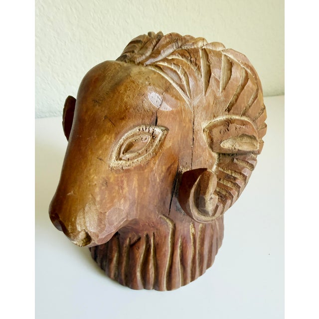Brown Carved Wood Rams Head Bookends by Sarreid Spain 1970s - A Pair For Sale - Image 8 of 13