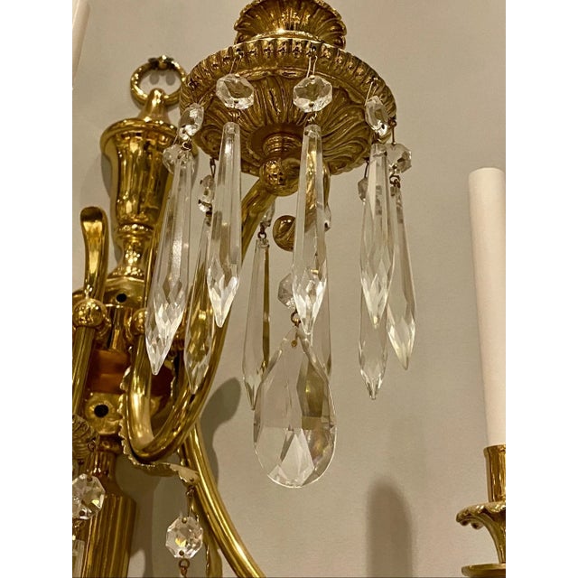 Vintage 5-Light Bronze & Crystal | Chandelier -Style Wall Sconce For Sale In Pittsburgh - Image 6 of 6