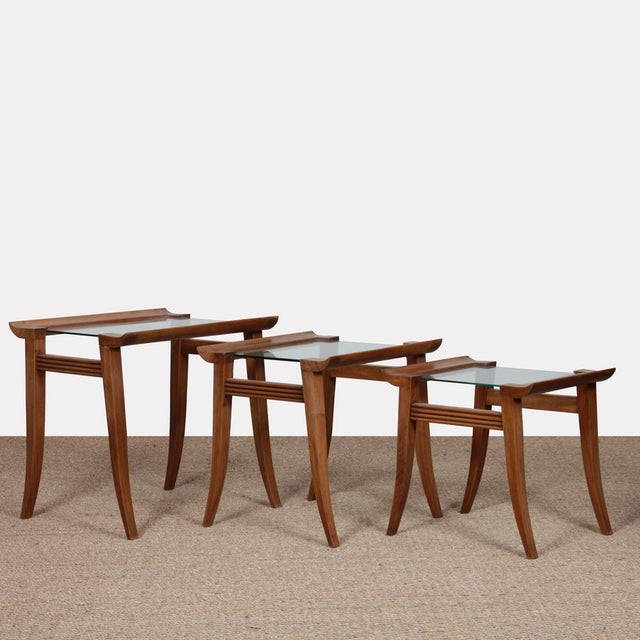 Walnut Nesting Tables by Maxime Old, 1940, Set of 3 For Sale - Image 10 of 10