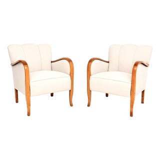 Art Deco Swedish Lounge Chairs in Satin Birch, 1930s, Set of 2 For Sale