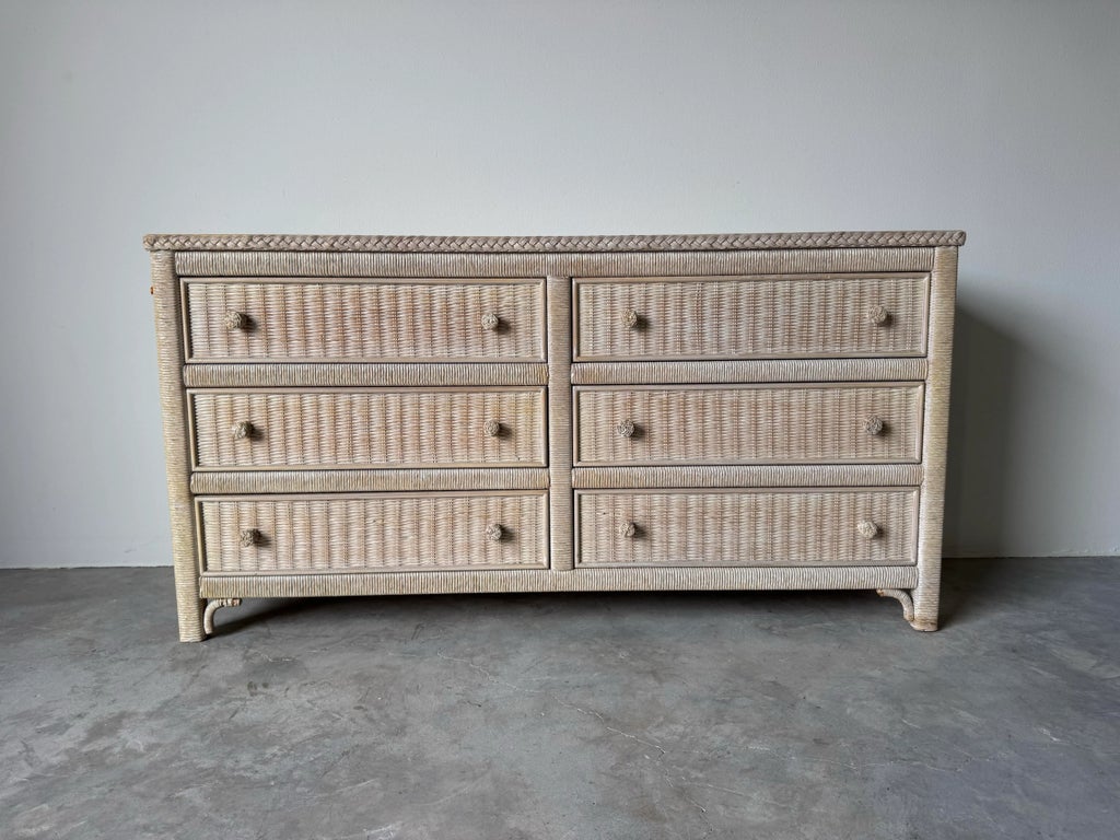 Vintage Coastal Henry Link Woven Wicker 6-Drawer Dresser/ Sold