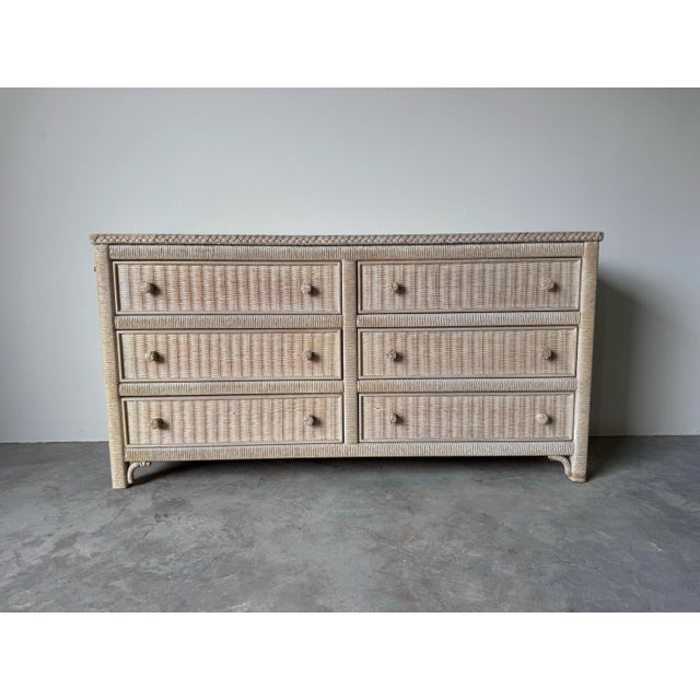 Mid-Century Modern Vintage Coastal Henry Link Woven Wicker 6-Drawer Dresser/ Sold For Sale - Image 3 of 12